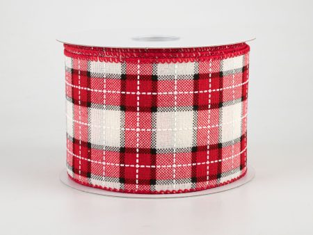 2.5  Windowpane Plaid Ribbon: Red, Ivory, Black (10 Yards) on Sale