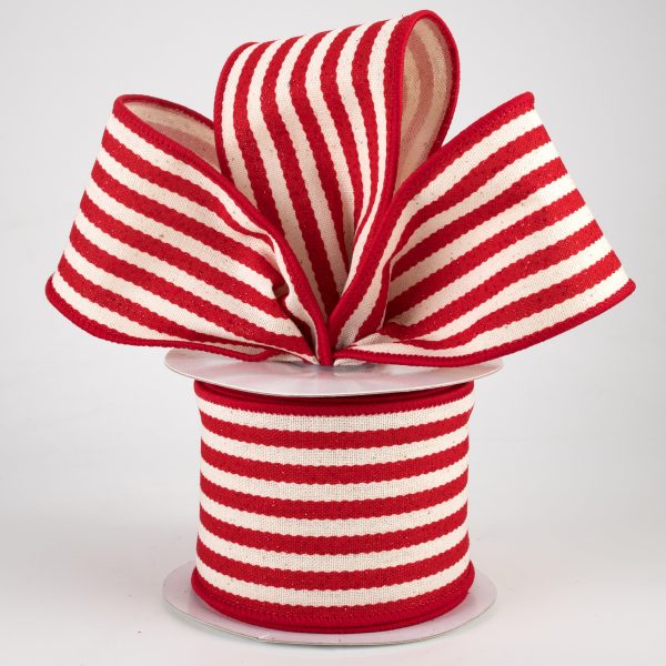 2.5  Wiggly Stripes Canvas Ribbon: Red & Ivory (10 Yards) Supply