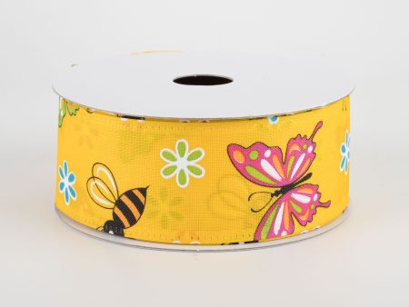 1.5  Butterflies & Bees Ribbon: Daffodil Yellow (10 Yards) Online Sale