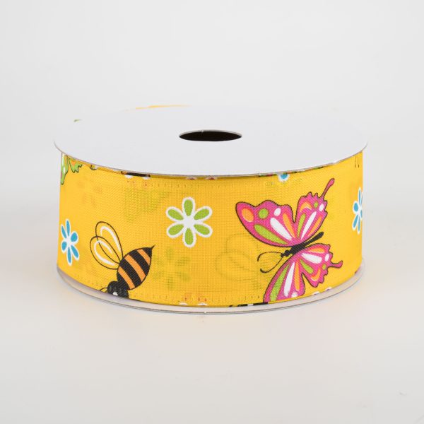 1.5  Butterflies & Bees Ribbon: Daffodil Yellow (10 Yards) Online Sale