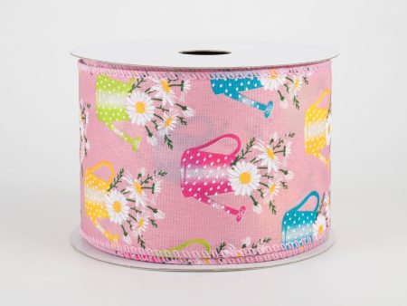 2.5  Watering Can Ribbon: Pink (10 Yards) For Discount