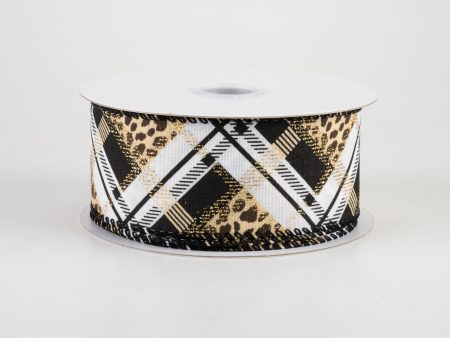 1.5  Cheetah Argyle Plaid Satin Ribbon: Black & White (10 Yards) Online Sale