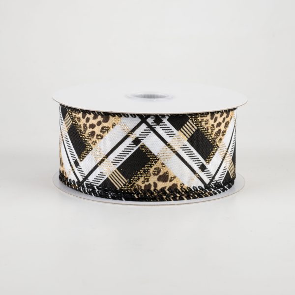 1.5  Cheetah Argyle Plaid Satin Ribbon: Black & White (10 Yards) Online Sale