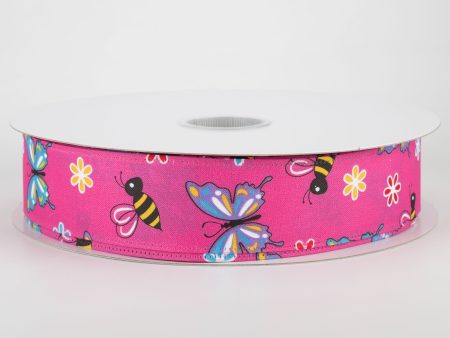 1.5  Butterflies & Bees Ribbon: Fuchsia (50 Yards) Cheap