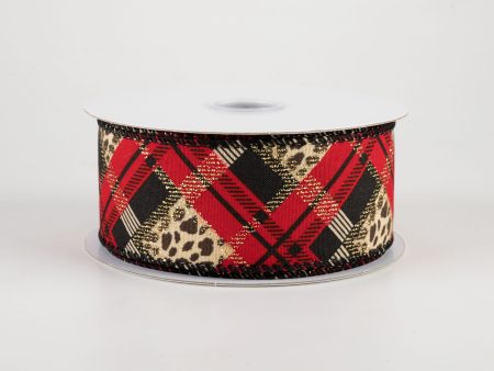 1.5  Cheetah Argyle Plaid Satin Ribbon: Red & Black (10 Yards) Supply