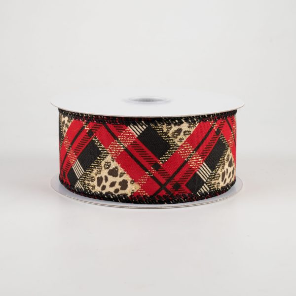 1.5  Cheetah Argyle Plaid Satin Ribbon: Red & Black (10 Yards) Supply