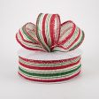 1.5  Burlap Vertical Stripe Ribbon: Green, Red, White (10 Yards) For Discount