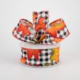 1.5  Black & White Plaid Early Fall Leaves Ribbon (10 Yards) For Sale