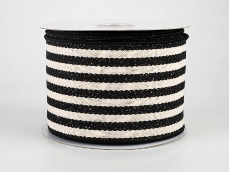 2.5  Wiggly Stripes Canvas Ribbon: Black & Ivory (10 Yards) Online