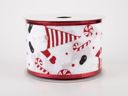 2.5  White Satin Red & Black Gnome Candy Cane Ribbon (10 Yards) For Sale