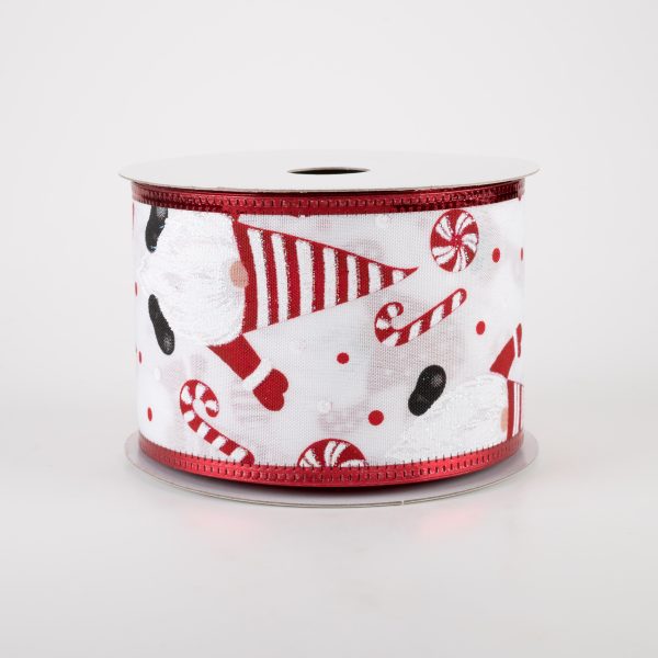 2.5  White Satin Red & Black Gnome Candy Cane Ribbon (10 Yards) For Sale