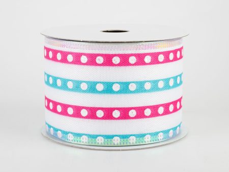 2.5  Studded Stripes Ribbon: Fuchsia & Turquoise (10 Yards) Online now