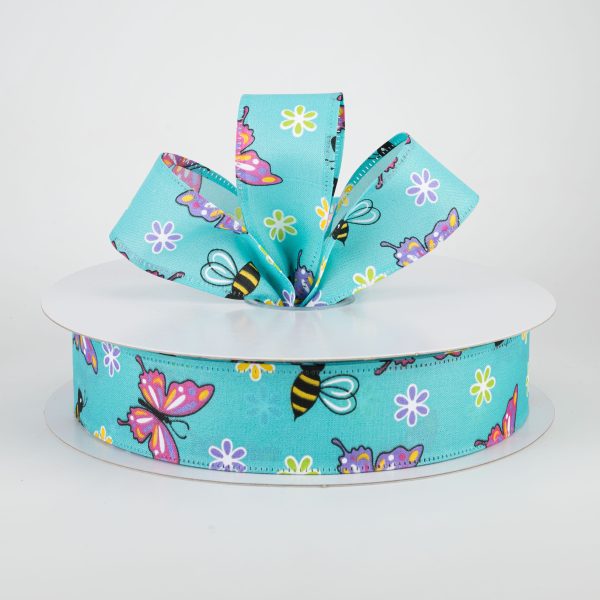 1.5  Butterflies & Bees Ribbon: Teal (50 Yards) Cheap