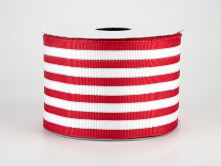 2.5  Stripe Grosgrain Wired Ribbon: Red & White (10 Yards) Hot on Sale