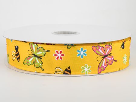 1.5  Butterflies & Bees Ribbon: Daffodil Yellow (50 Yards) For Sale