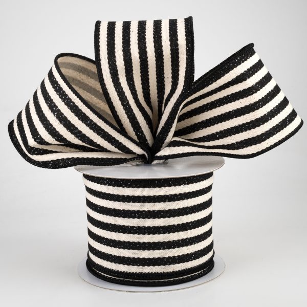 2.5  Wiggly Stripes Canvas Ribbon: Black & Ivory (10 Yards) Online