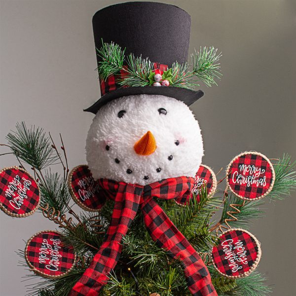 13.5  Snowman Head Tree Topper With Pick: Buffalo Plaid Online