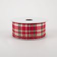 1.5  Aspen Plaid Ribbon: Natural, Green, Red, Ivory, White (10 Yards) Fashion