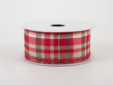 1.5  Aspen Plaid Ribbon: Natural, Green, Red, Ivory, White (10 Yards) Fashion