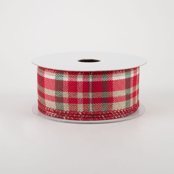 1.5  Aspen Plaid Ribbon: Natural, Green, Red, Ivory, White (10 Yards) Fashion