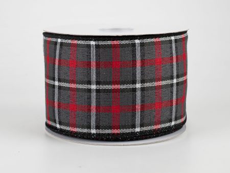 2.5  Woven Plaid Ribbon: Grey, Red, Black, White (10 Yards) Fashion