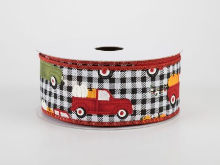 1.5  Black & White Buffalo Plaid Pumpkin Truck Ribbon (10 Yards) For Sale