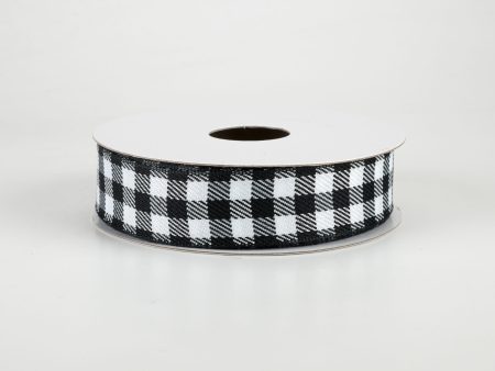 7 8  Woven Wired Buffalo Plaid Ribbon: Black & White (10 Yards) Hot on Sale