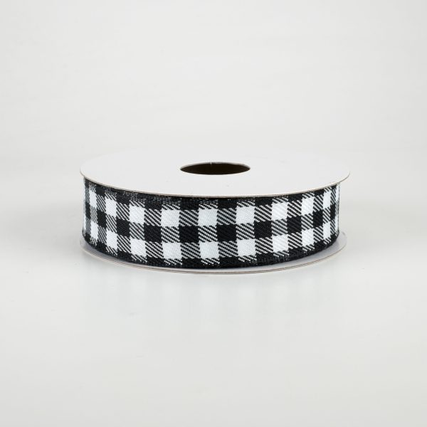 7 8  Woven Wired Buffalo Plaid Ribbon: Black & White (10 Yards) Hot on Sale