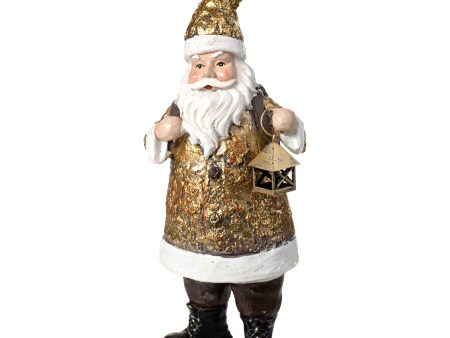 9.25  Resin Santa With Lantern Figurine: Antique Gold Fashion