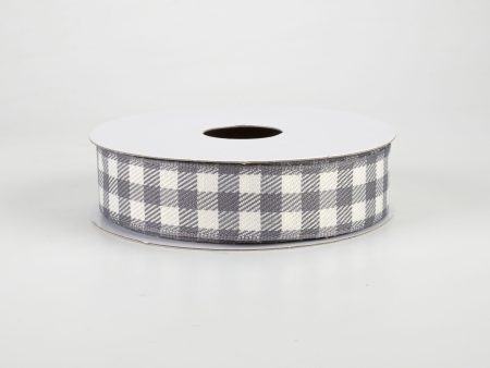 7 8  Woven Wired Buffalo Plaid Ribbon: Grey & White (10 Yards) For Discount