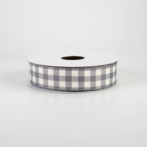 7 8  Woven Wired Buffalo Plaid Ribbon: Grey & White (10 Yards) For Discount