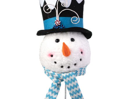 13.5  Snowman Head Tree Topper With Pick: Blue Chevron Online now