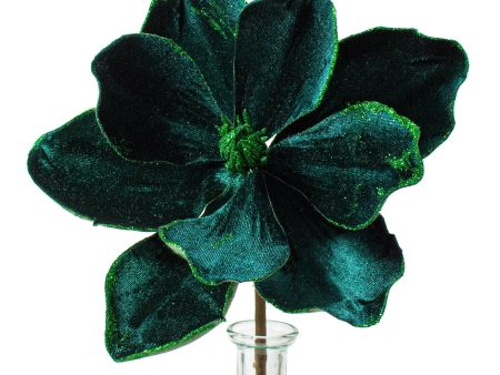 10  Velvet & Glitter Magnolia Spray: Dark Green on Sale