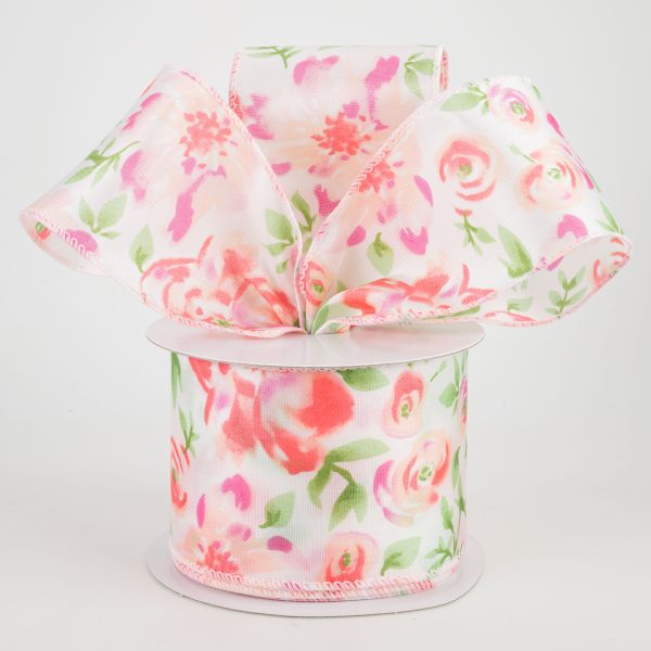 2.5  Watercolor Roses Ribbon: Blush (10 Yards) Hot on Sale