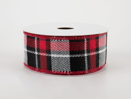 1.5  Chesire Plaid Ribbon: Black, Red, White (10 Yards) Cheap