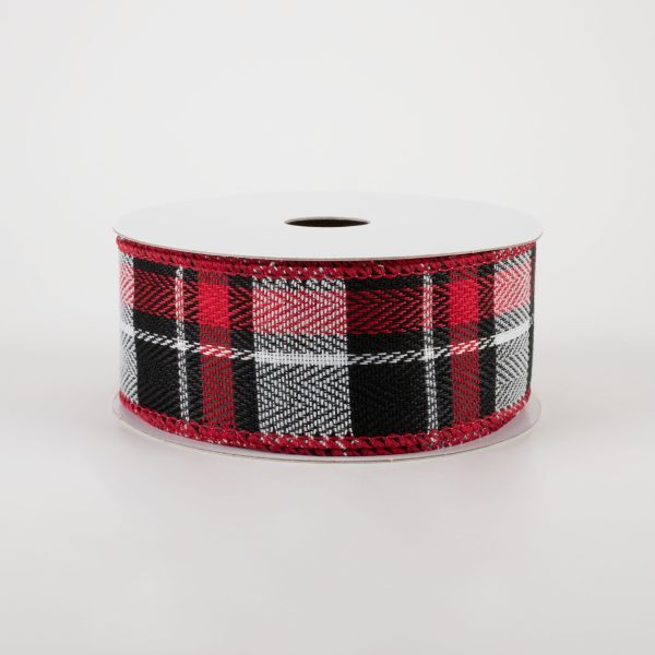 1.5  Chesire Plaid Ribbon: Black, Red, White (10 Yards) Cheap