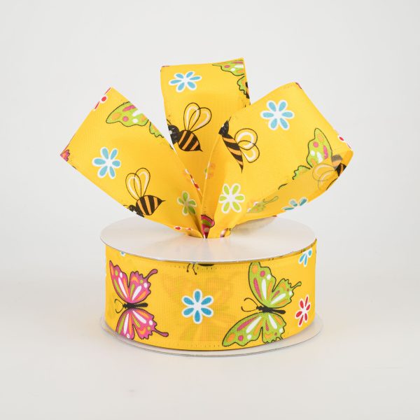 1.5  Butterflies & Bees Ribbon: Daffodil Yellow (10 Yards) Online Sale