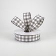 7 8  Woven Wired Buffalo Plaid Ribbon: Grey & White (10 Yards) For Discount