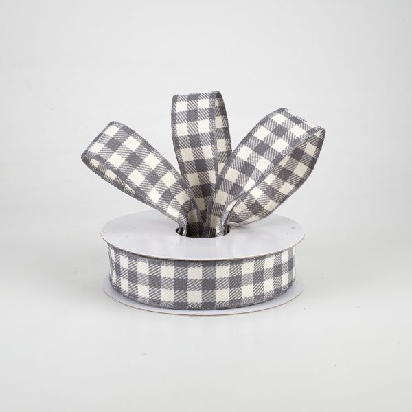 7 8  Woven Wired Buffalo Plaid Ribbon: Grey & White (10 Yards) For Discount