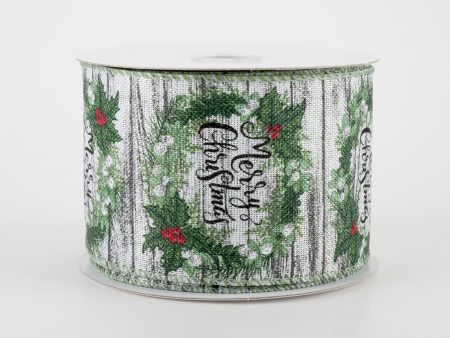 2.5  White Wood Merry Christmas Wreath Ribbon (10 Yards) Online