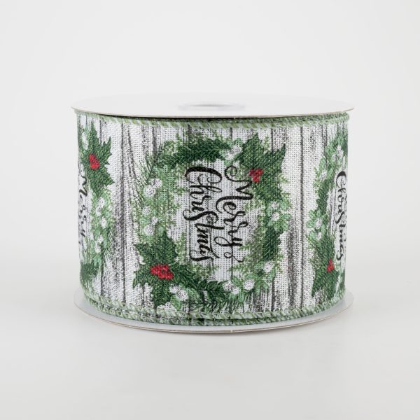 2.5  White Wood Merry Christmas Wreath Ribbon (10 Yards) Online