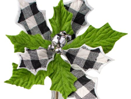 10  Check Poinsettia Bell Pick: Black, White, Green Supply