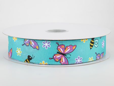 1.5  Butterflies & Bees Ribbon: Teal (50 Yards) Cheap