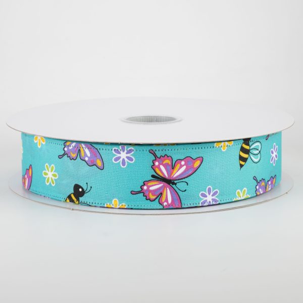 1.5  Butterflies & Bees Ribbon: Teal (50 Yards) Cheap