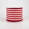 2.5  Wiggly Stripes Canvas Ribbon: Red & Ivory (10 Yards) Supply