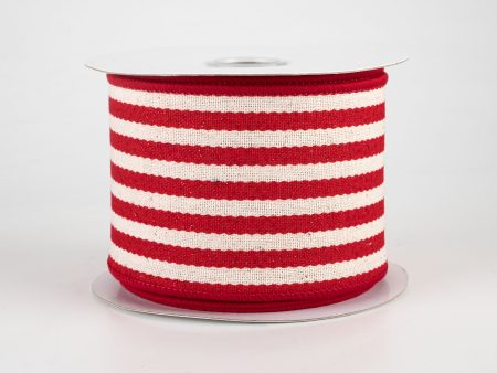 2.5  Wiggly Stripes Canvas Ribbon: Red & Ivory (10 Yards) Supply