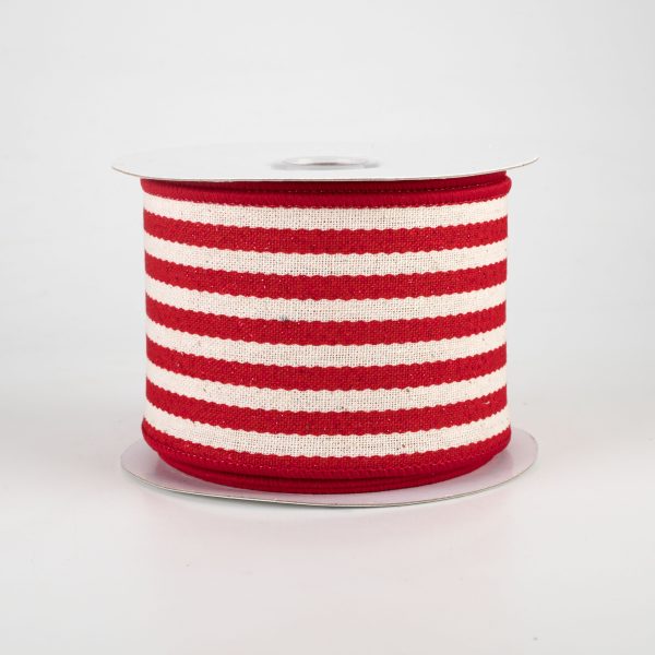 2.5  Wiggly Stripes Canvas Ribbon: Red & Ivory (10 Yards) Supply