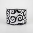 2.5  Ultra Glitter Swirls Ribbon: Black & White (10 Yards) For Sale